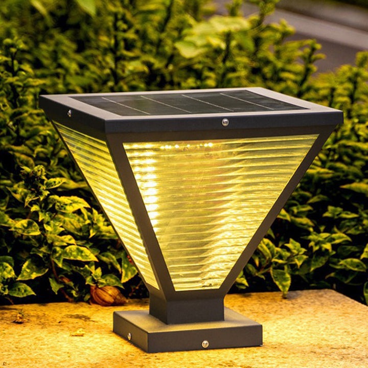Modern Minimalist Solar Waterproof Square Prismatic Stainless Steel Glass LED Outdoor Light For Patio | Kalsten