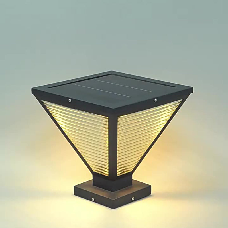 Modern Minimalist Solar Waterproof Square Prismatic Stainless Steel Glass LED Outdoor Light For Patio | Kalsten