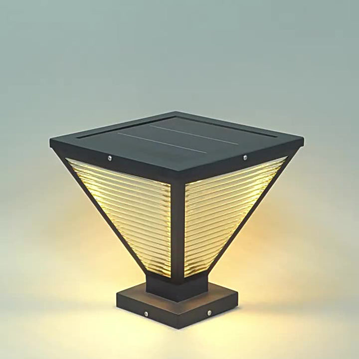 Modern Minimalist Solar Waterproof Square Prismatic Stainless Steel Glass LED Outdoor Light For Patio | Kalsten