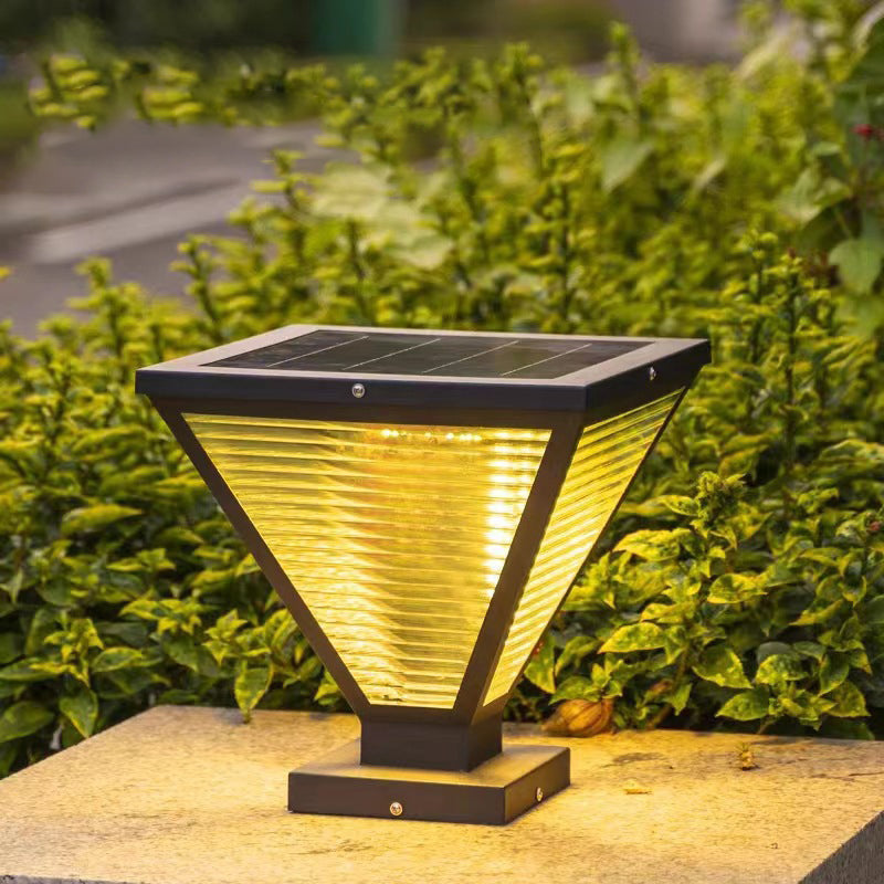 Modern Minimalist Solar Waterproof Square Prismatic Stainless Steel Glass LED Outdoor Light For Patio | Kalsten