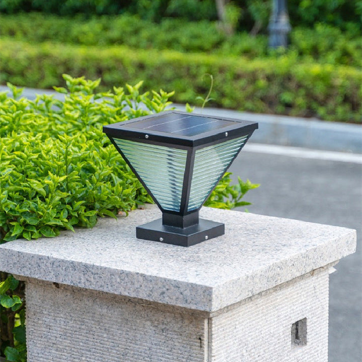 Modern Minimalist Solar Waterproof Square Prismatic Stainless Steel Glass LED Outdoor Light For Patio | Kalsten