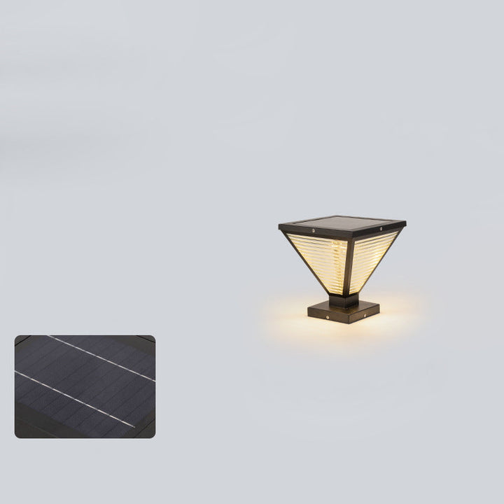 Modern Minimalist Solar Waterproof Square Prismatic Stainless Steel Glass LED Outdoor Light For Patio | Kalsten