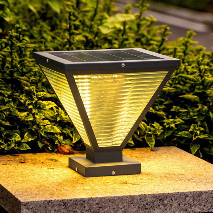Modern Minimalist Solar Waterproof Square Prismatic Stainless Steel Glass LED Outdoor Light For Patio | Kalsten