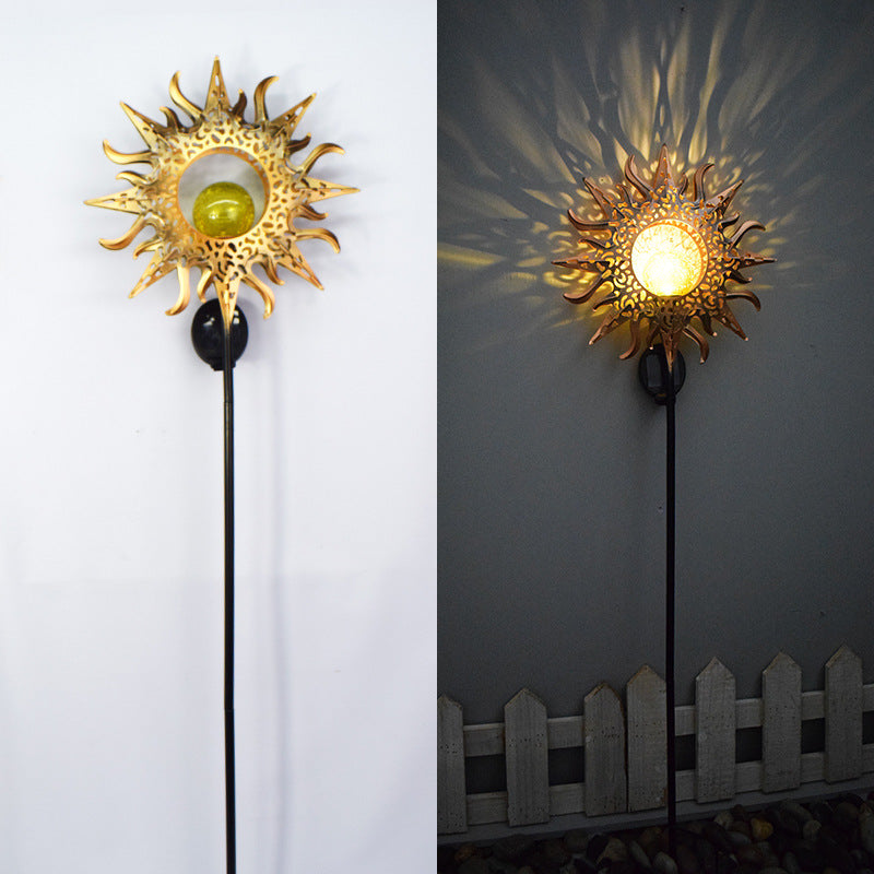 Modern Art Deco Solar Waterproof Ground Plug Star Sun Moon Iron Glass LED Outdoor Light For Garden | Kalsten