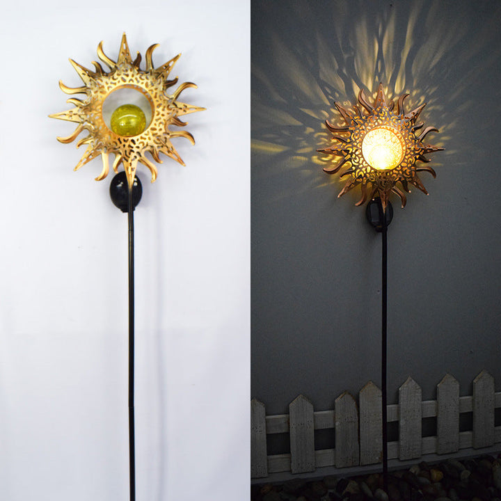 Modern Art Deco Solar Waterproof Ground Plug Star Sun Moon Iron Glass LED Outdoor Light For Garden | Kalsten