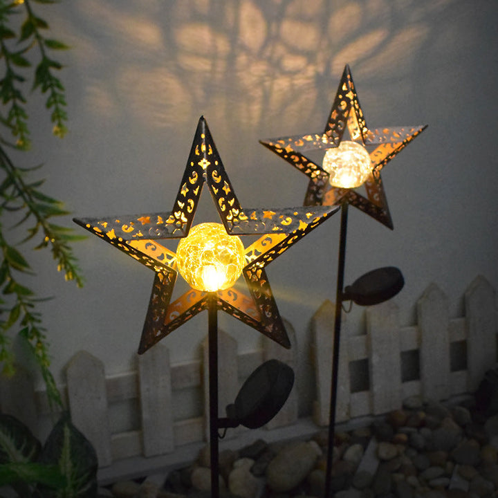 Modern Art Deco Solar Waterproof Ground Plug Star Sun Moon Iron Glass LED Outdoor Light For Garden | Kalsten