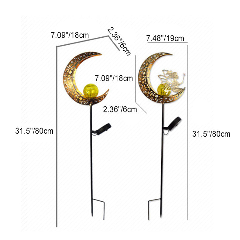 Modern Art Deco Solar Waterproof Ground Plug Star Sun Moon Iron Glass LED Outdoor Light For Garden | Kalsten