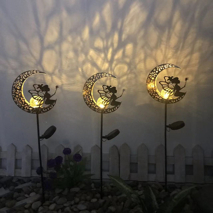 Modern Art Deco Solar Waterproof Ground Plug Star Sun Moon Iron Glass LED Outdoor Light For Garden | Kalsten