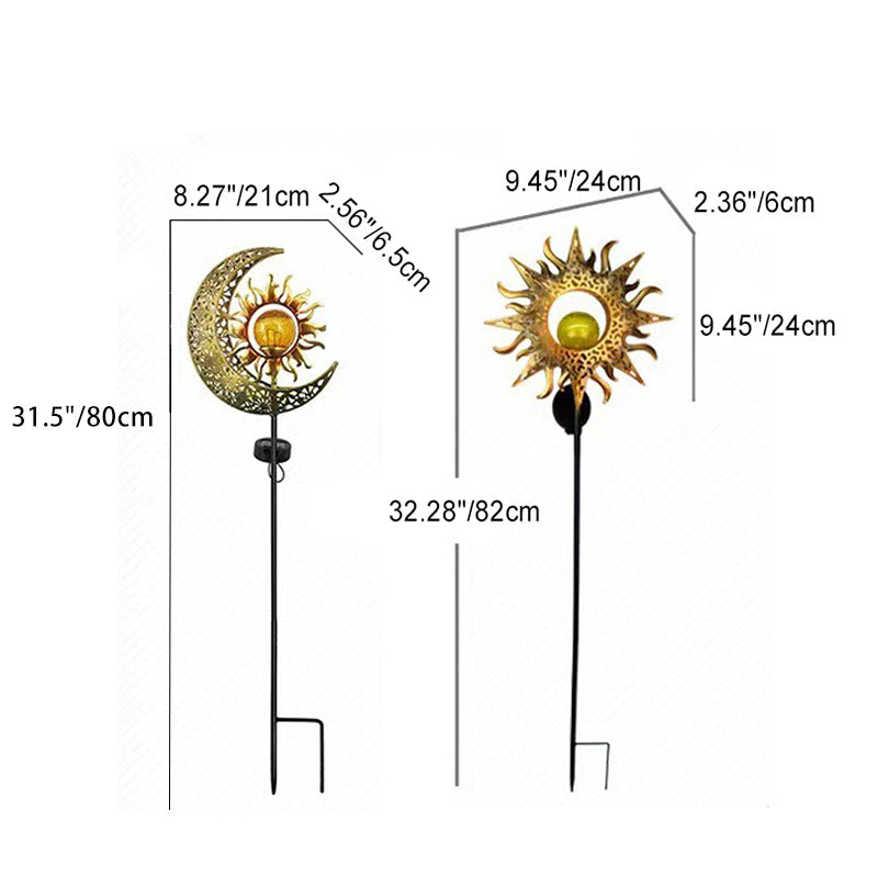 Modern Art Deco Solar Waterproof Ground Plug Star Sun Moon Iron Glass LED Outdoor Light For Garden | Kalsten