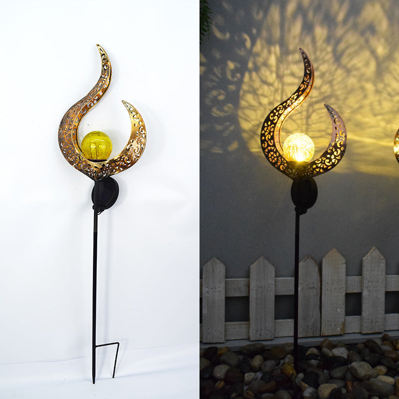 Modern Art Deco Solar Waterproof Ground Plug Star Sun Moon Iron Glass LED Outdoor Light For Garden | Kalsten