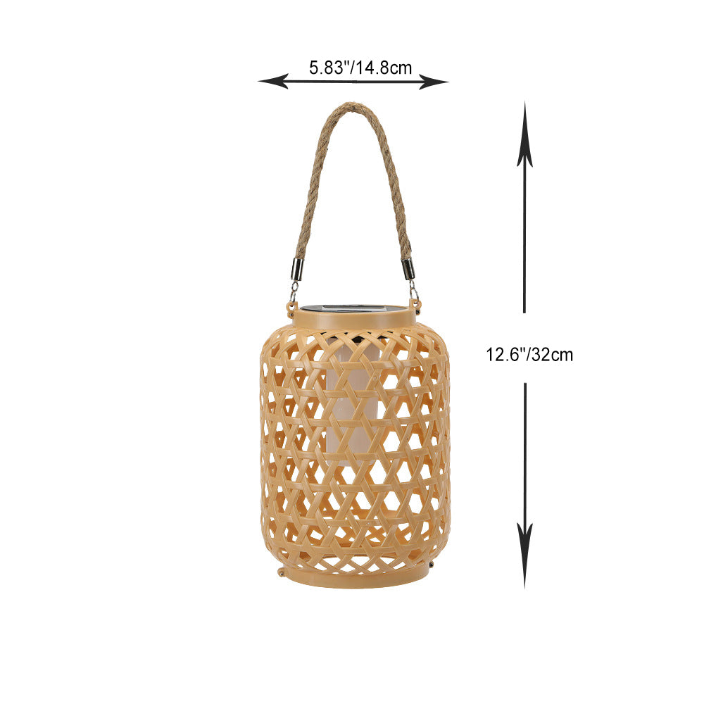 Modern Art Deco Solar Waterproof Imitation Rattan Woven Lantern Cylindrical Plastic LED Outdoor Light For Garden | Kalsten