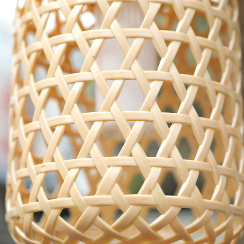 Modern Art Deco Solar Waterproof Imitation Rattan Woven Lantern Cylindrical Plastic LED Outdoor Light For Garden | Kalsten