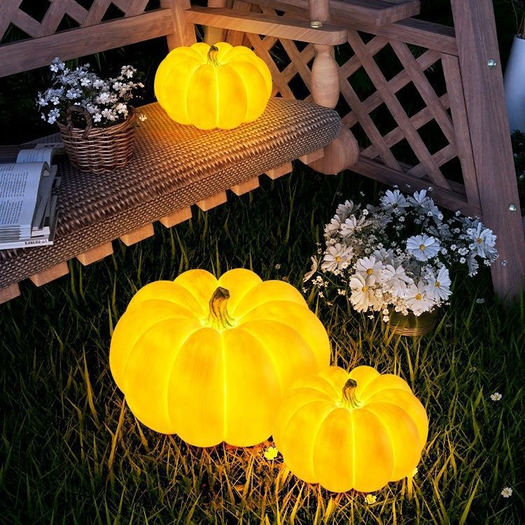 Modern Art Deco Solar Waterproof Pumpkin Round Resin LED Outdoor Light For Garden | Kalsten