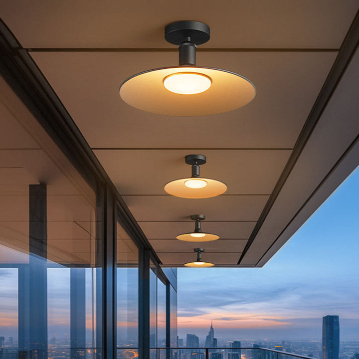 Contemporary Industrial Waterproof Aluminum Round 1-Light Semi-Flush Mount Ceiling Light For Outdoor Patio | Kalsten