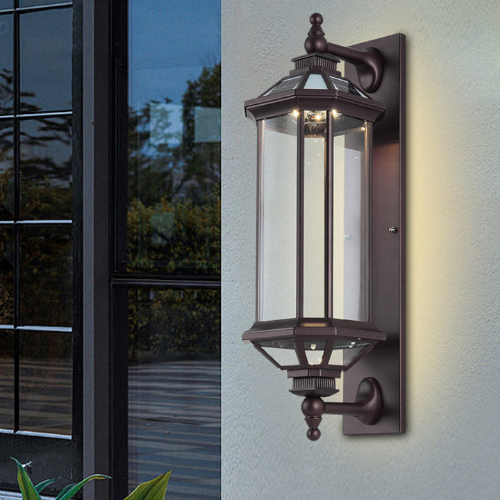 Traditional Vintage Octagonal Square Waterproof Glass Aluminum 1-Light Wall Sconce Lamp For Outdoor Patio | Kalsten