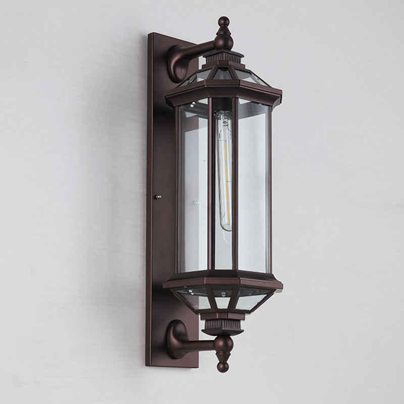 Traditional Vintage Octagonal Square Waterproof Glass Aluminum 1-Light Wall Sconce Lamp For Outdoor Patio | Kalsten