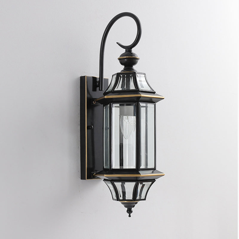 Traditional Vintage Round Cylinder Glass Copper 1-Light Wall Sconce Lamp For Garden | Kalsten