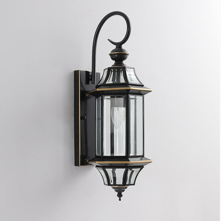 Traditional Vintage Round Cylinder Glass Copper 1-Light Wall Sconce Lamp For Garden | Kalsten
