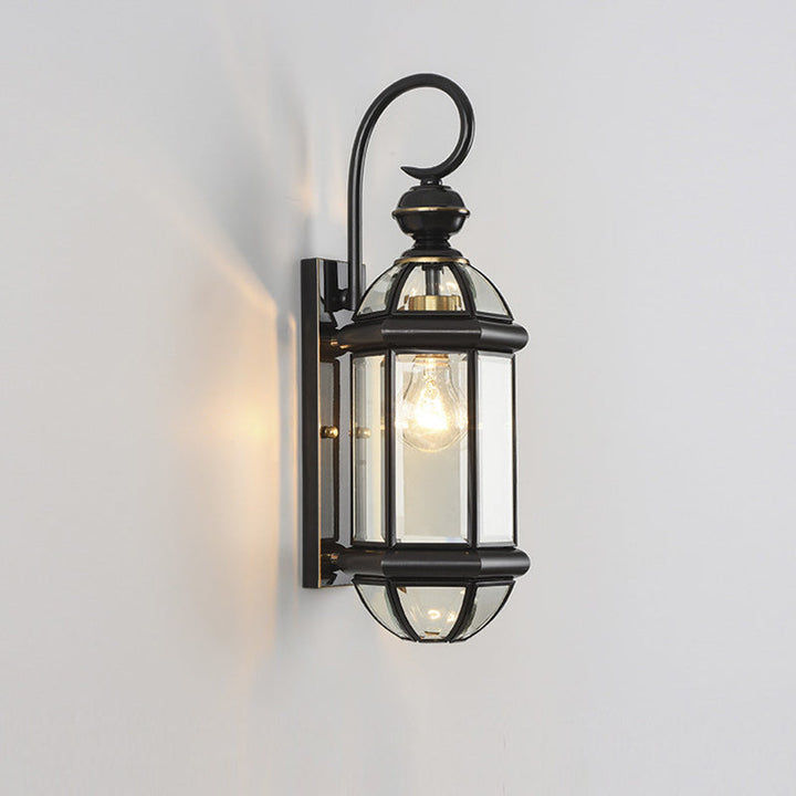 Traditional Vintage Round Cylinder Glass Copper 1-Light Wall Sconce Lamp For Garden | Kalsten