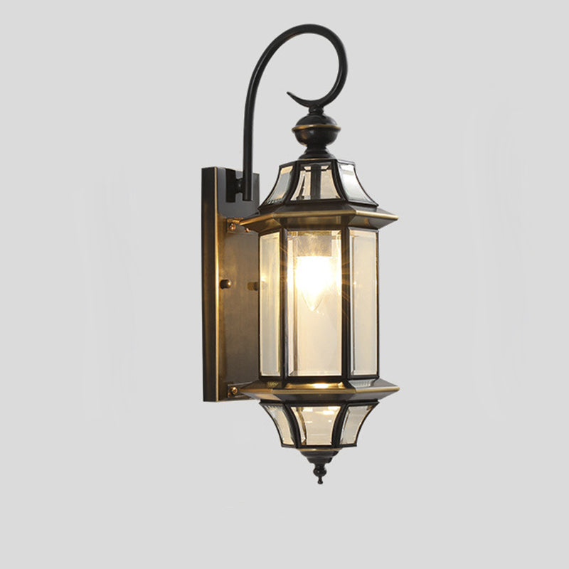 Traditional Vintage Round Cylinder Glass Copper 1-Light Wall Sconce Lamp For Garden | Kalsten