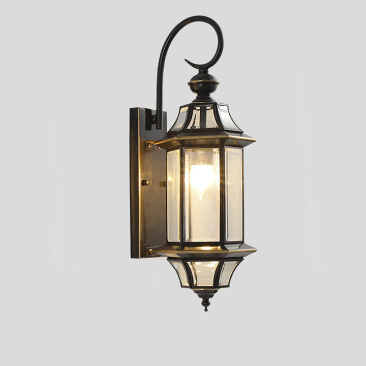 Traditional Vintage Round Cylinder Glass Copper 1-Light Wall Sconce Lamp For Garden | Kalsten