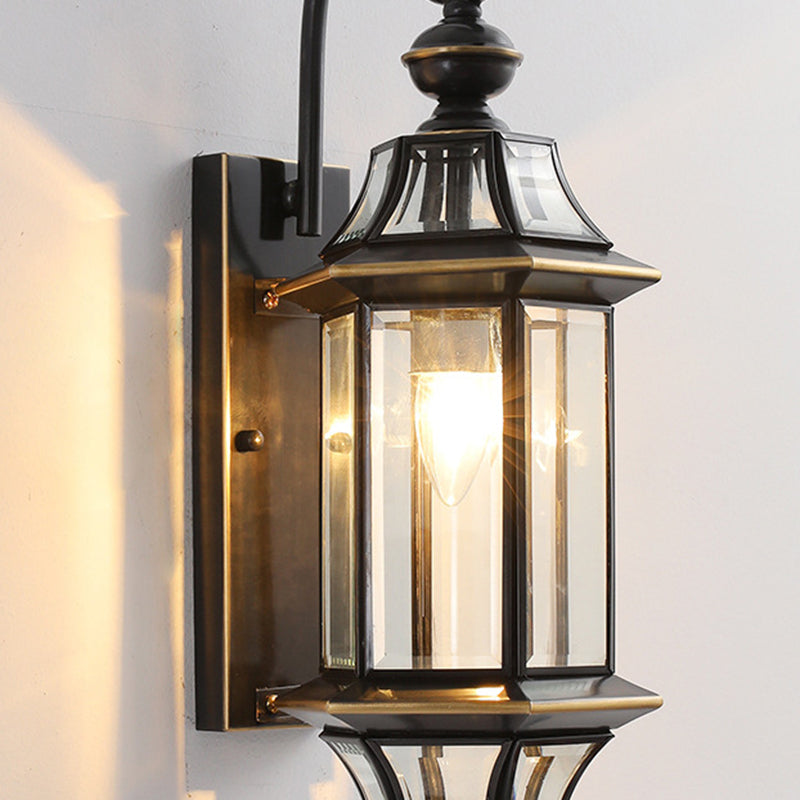 Traditional Vintage Round Cylinder Glass Copper 1-Light Wall Sconce Lamp For Garden | Kalsten