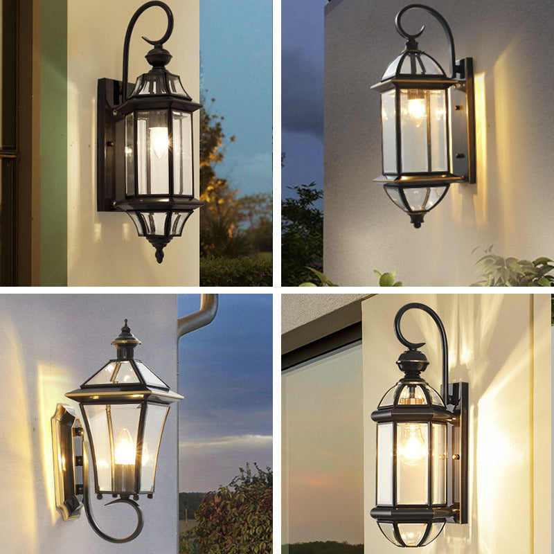 Traditional Vintage Round Cylinder Glass Copper 1-Light Wall Sconce Lamp For Garden | Kalsten