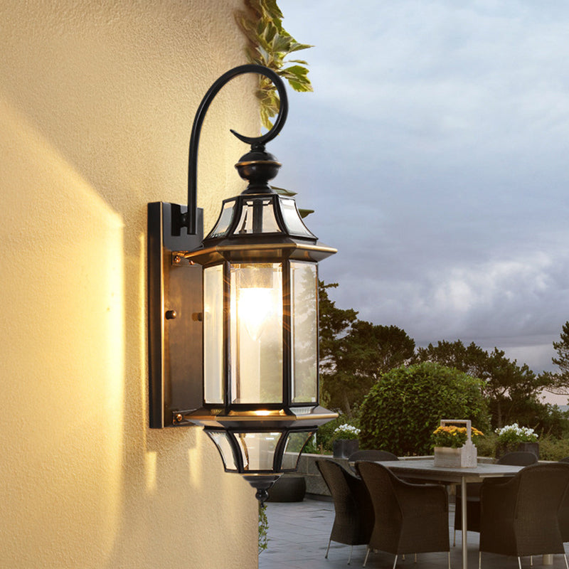 Traditional Vintage Round Cylinder Glass Copper 1-Light Wall Sconce Lamp For Garden | Kalsten