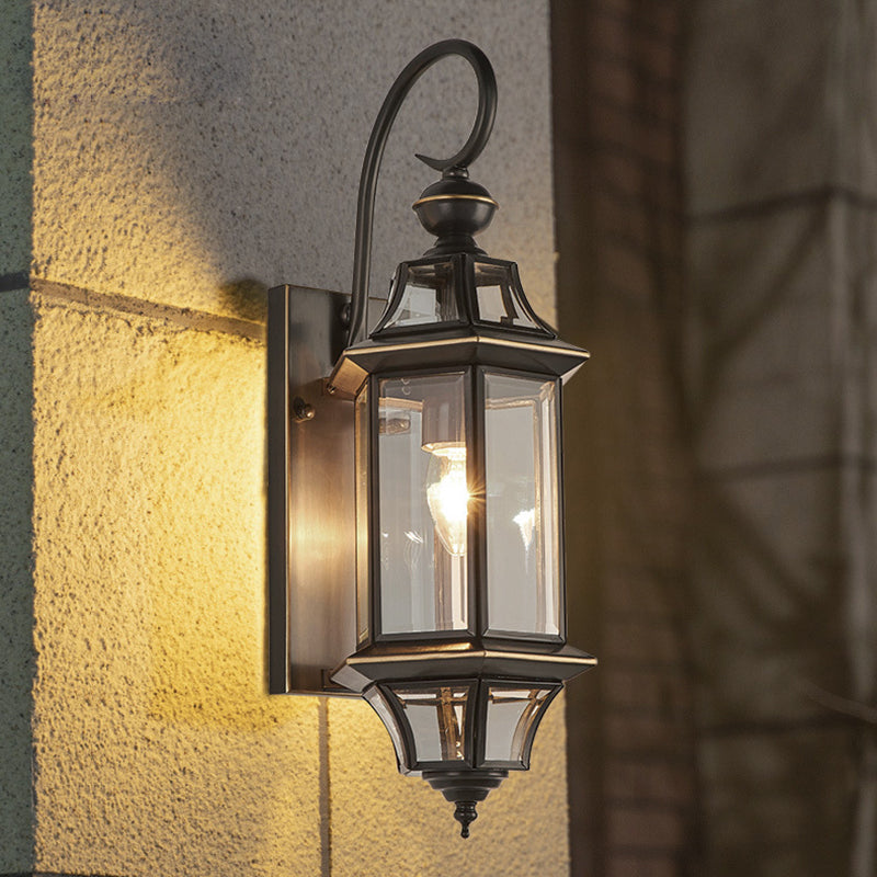 Traditional Vintage Round Cylinder Glass Copper 1-Light Wall Sconce Lamp For Garden | Kalsten