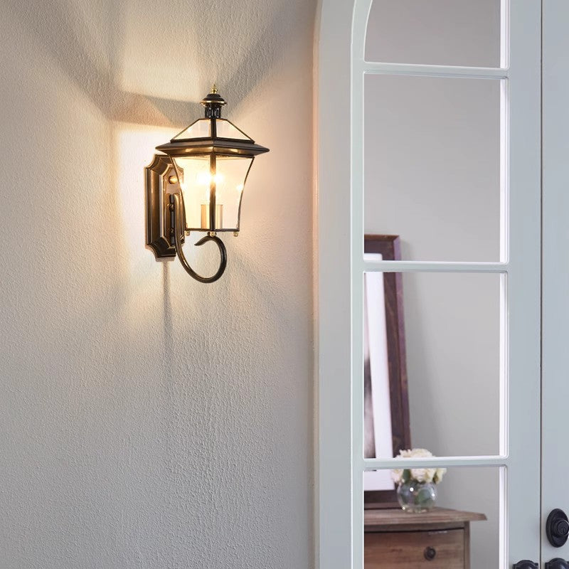 Contemporary Nordic Room Square Glass Copper 1-Light Wall Sconce Lamp For Outdoor Patio | Kalsten