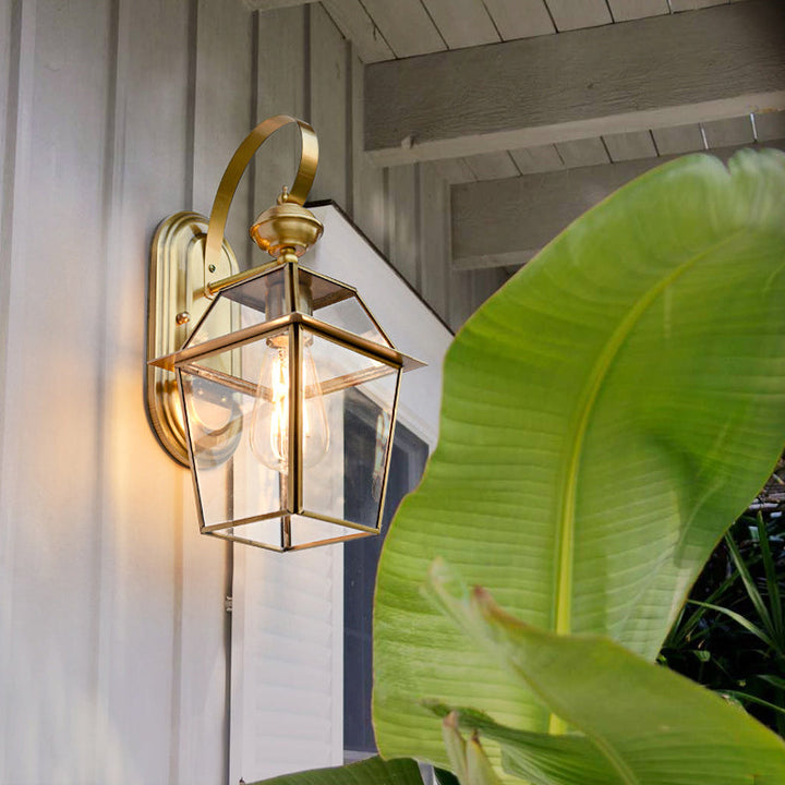 Contemporary Nordic Hexagonal Bell Waterproof Glass Brass 1-Light Wall Sconce Lamp For Outdoor Patio | Kalsten