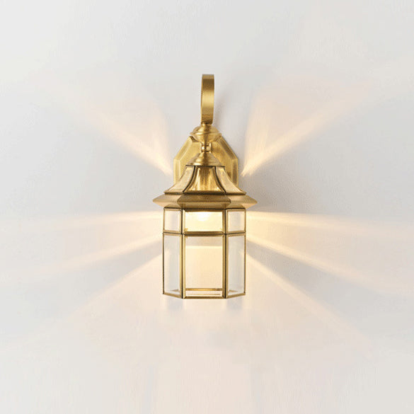 Contemporary Nordic Hexagonal Bell Waterproof Glass Brass 1-Light Wall Sconce Lamp For Outdoor Patio | Kalsten