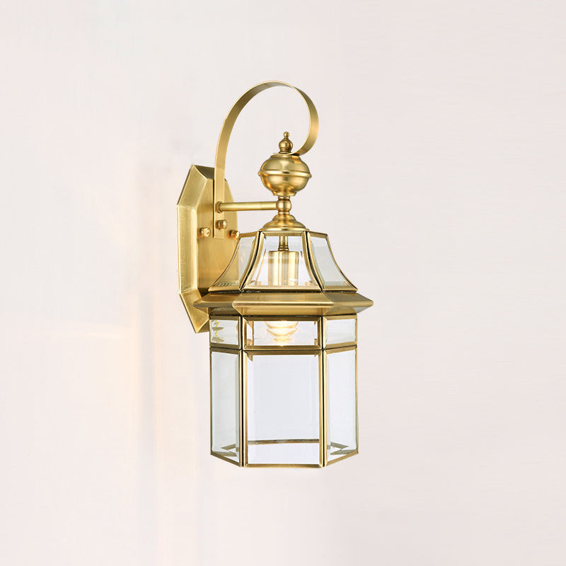 Contemporary Nordic Hexagonal Bell Waterproof Glass Brass 1-Light Wall Sconce Lamp For Outdoor Patio | Kalsten