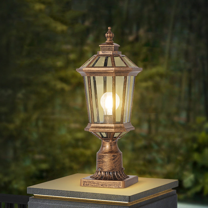 Traditional Vintage Octagonal Square Curved Linear Glass Aluminum 1-Light Outdoor Light For Garden | Kalsten