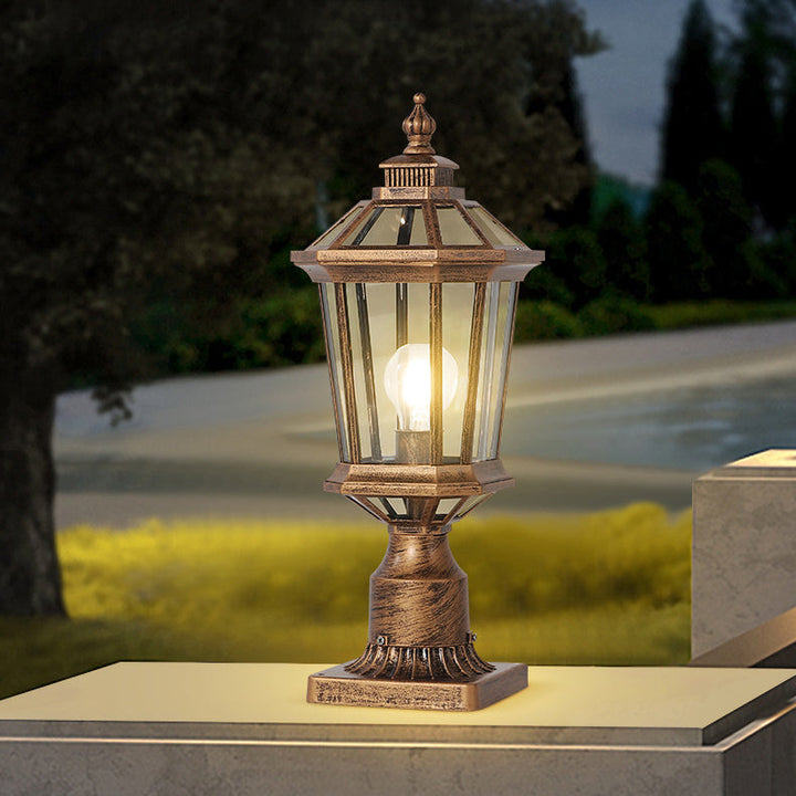 Traditional Vintage Octagonal Square Curved Linear Glass Aluminum 1-Light Outdoor Light For Garden | Kalsten