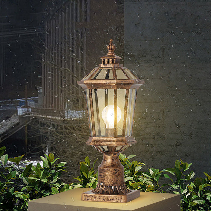 Traditional Vintage Octagonal Square Curved Linear Glass Aluminum 1-Light Outdoor Light For Garden | Kalsten