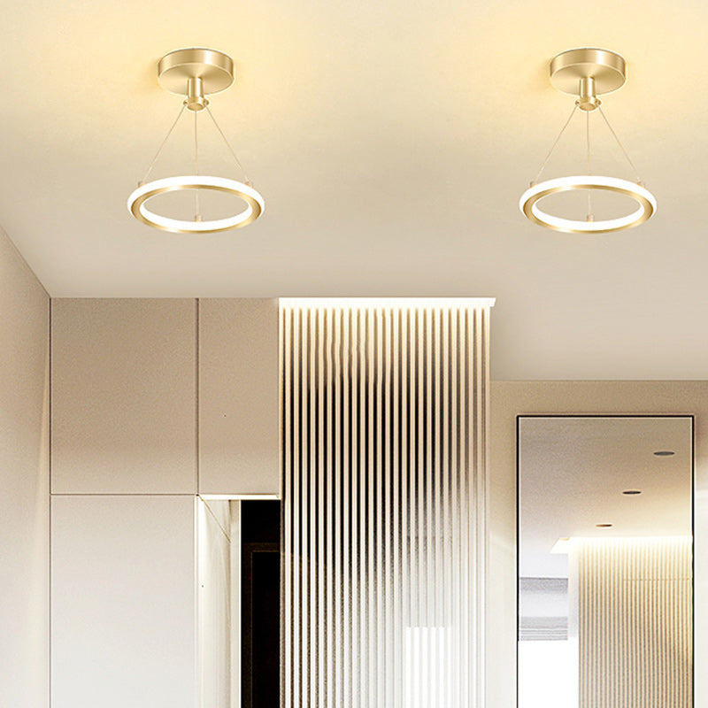 Kalsten | Contemporary Nordic Round Metal Silica LED Semi-Flush Mount Ceiling Light for Corridor