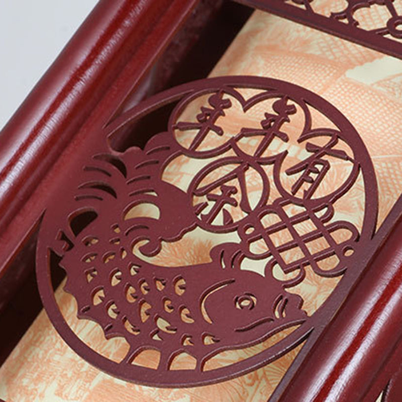 Kalsten | Traditional Chinese Wood-PVC Cylinder Lantern Carved Fish 1-Light Pendant Lamp for the Dining Room