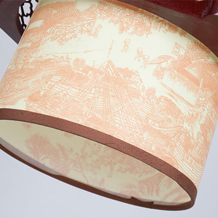 Kalsten | Traditional Chinese Wood-PVC Cylinder Lantern Carved Fish 1-Light Pendant Lamp for the Dining Room