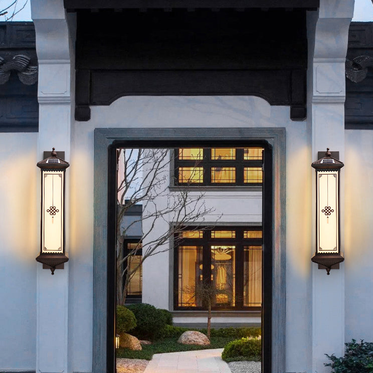 Traditional Chinese Solar Waterproof ABS Aluminum Glass Rectangular Happiness Wealth Pattern LED Wall Sconce Lamp For Outdoor Patio | Kalsten