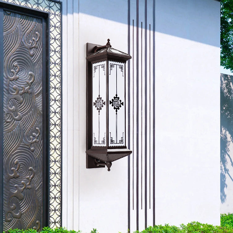Traditional Chinese Solar Waterproof ABS Aluminum Glass Rectangular Happiness Wealth Pattern LED Wall Sconce Lamp For Outdoor Patio | Kalsten