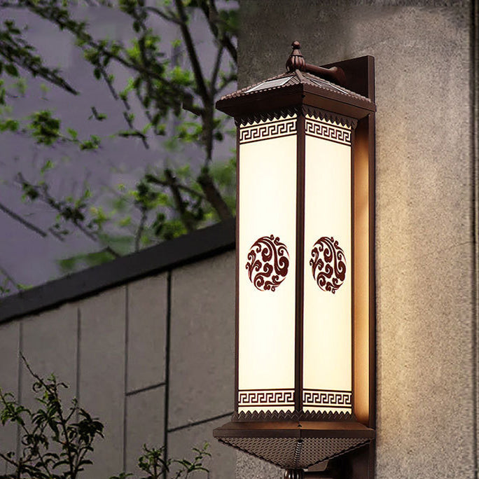 Traditional Chinese Solar Waterproof ABS Aluminum Glass Rectangular Happiness Wealth Pattern LED Wall Sconce Lamp For Outdoor Patio | Kalsten