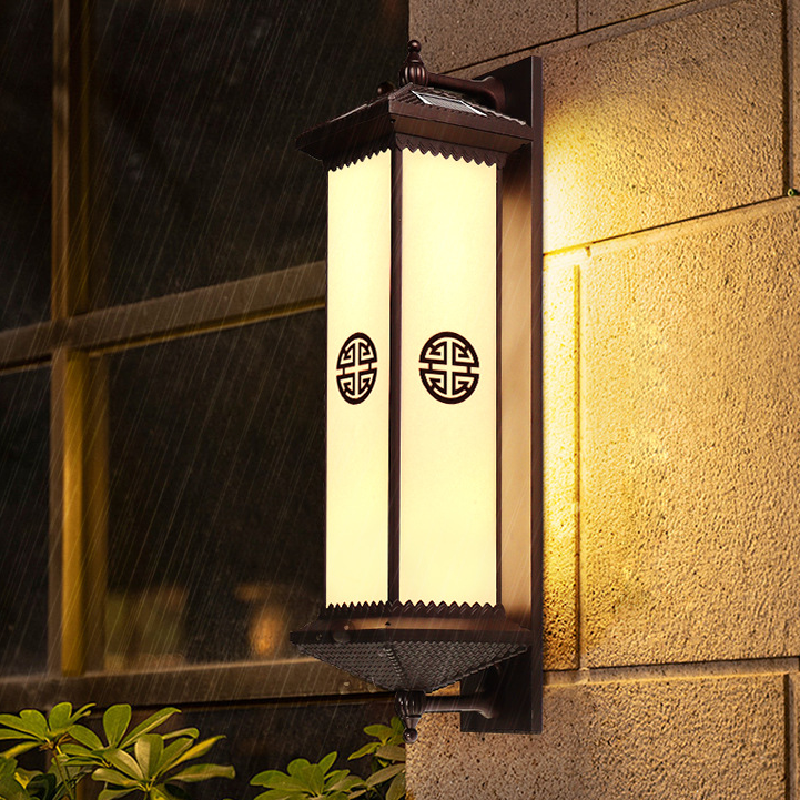Traditional Chinese Solar Waterproof ABS Aluminum Glass Rectangular Happiness Wealth Pattern LED Wall Sconce Lamp For Outdoor Patio | Kalsten