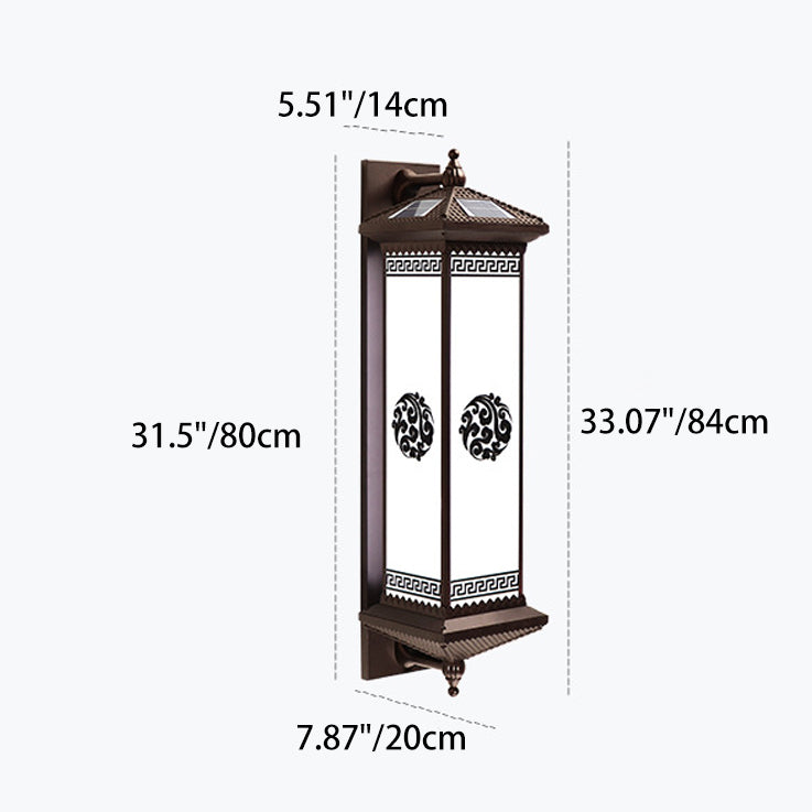 Traditional Chinese Solar Waterproof ABS Aluminum Glass Rectangular Happiness Wealth Pattern LED Wall Sconce Lamp For Outdoor Patio | Kalsten