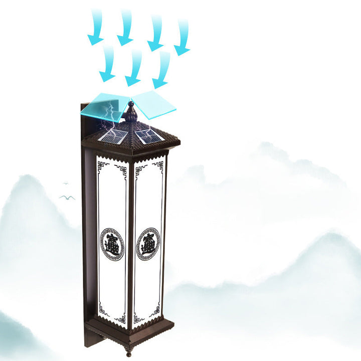Traditional Chinese Solar Waterproof ABS Aluminum Glass Rectangular Happiness Wealth Pattern LED Wall Sconce Lamp For Outdoor Patio | Kalsten