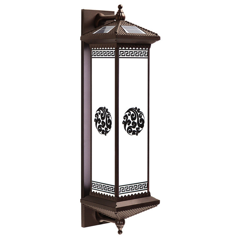 Traditional Chinese Solar Waterproof ABS Aluminum Glass Rectangular Happiness Wealth Pattern LED Wall Sconce Lamp For Outdoor Patio | Kalsten