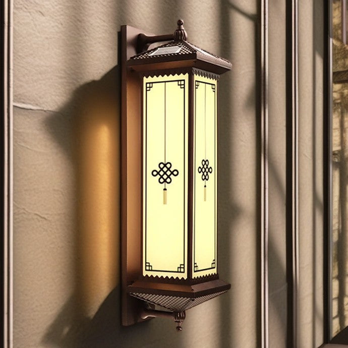 Traditional Chinese Solar Waterproof ABS Aluminum Glass Rectangular Happiness Wealth Pattern LED Wall Sconce Lamp For Outdoor Patio | Kalsten