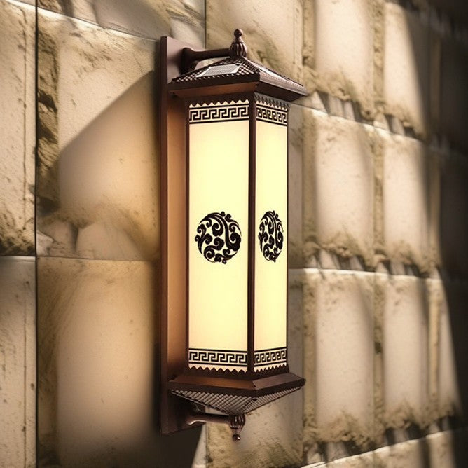 Traditional Chinese Solar Waterproof ABS Aluminum Glass Rectangular Happiness Wealth Pattern LED Wall Sconce Lamp For Outdoor Patio | Kalsten