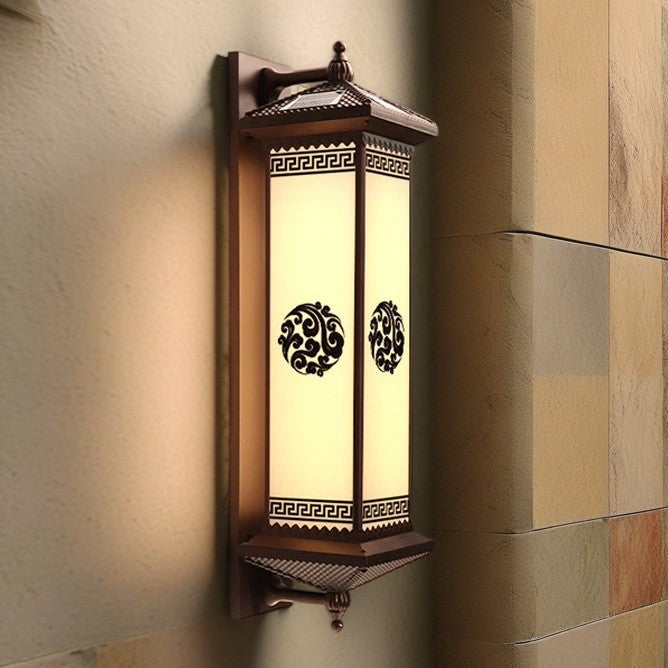 Traditional Chinese Solar Waterproof ABS Aluminum Glass Rectangular Happiness Wealth Pattern LED Wall Sconce Lamp For Outdoor Patio | Kalsten
