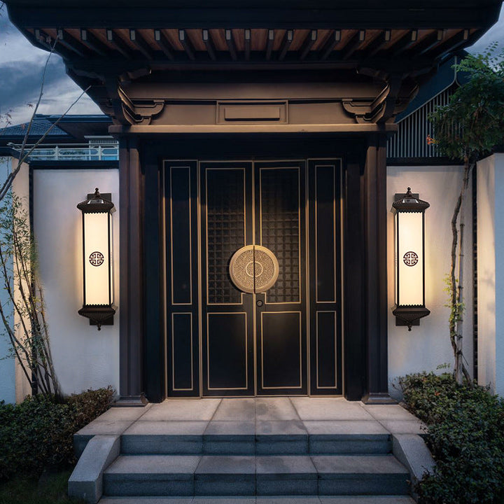 Traditional Chinese Solar Waterproof ABS Aluminum Glass Rectangular Happiness Wealth Pattern LED Wall Sconce Lamp For Outdoor Patio | Kalsten